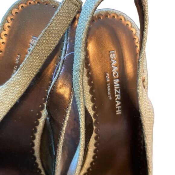 Isaac Mizrahi Beige Slingback Heels Size 7.5 Pointed Toe Textured Fabric NWOT - Picture 6 of 7